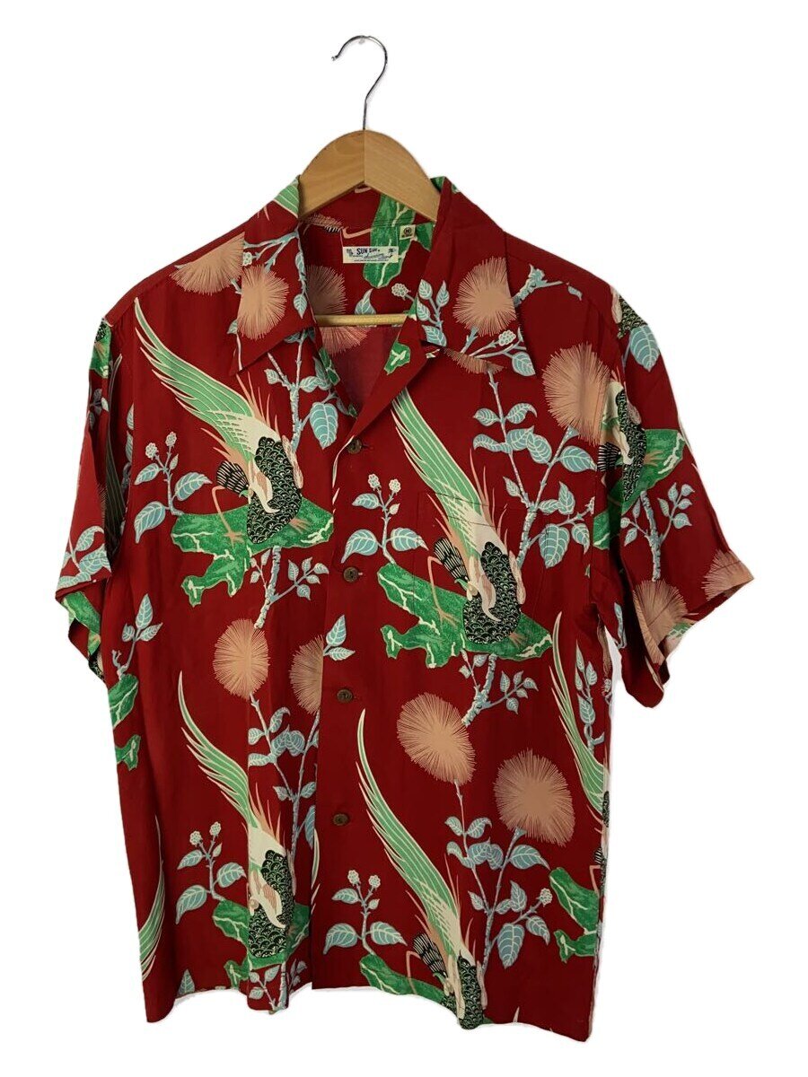 【中古】SUN SURF◆TROPICAL BIRD/アロハシャツ/M/人絹/RED/M32524//【メンズウェア】
