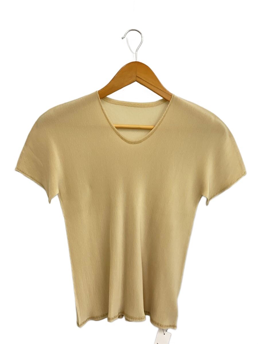 【中古】PLEATS PLEASE ISSEY MIYAKE◆細筋目半袖カットソー/3/ポリエステル/BEG/FK302/? NULL ?【レディース御召しもの】