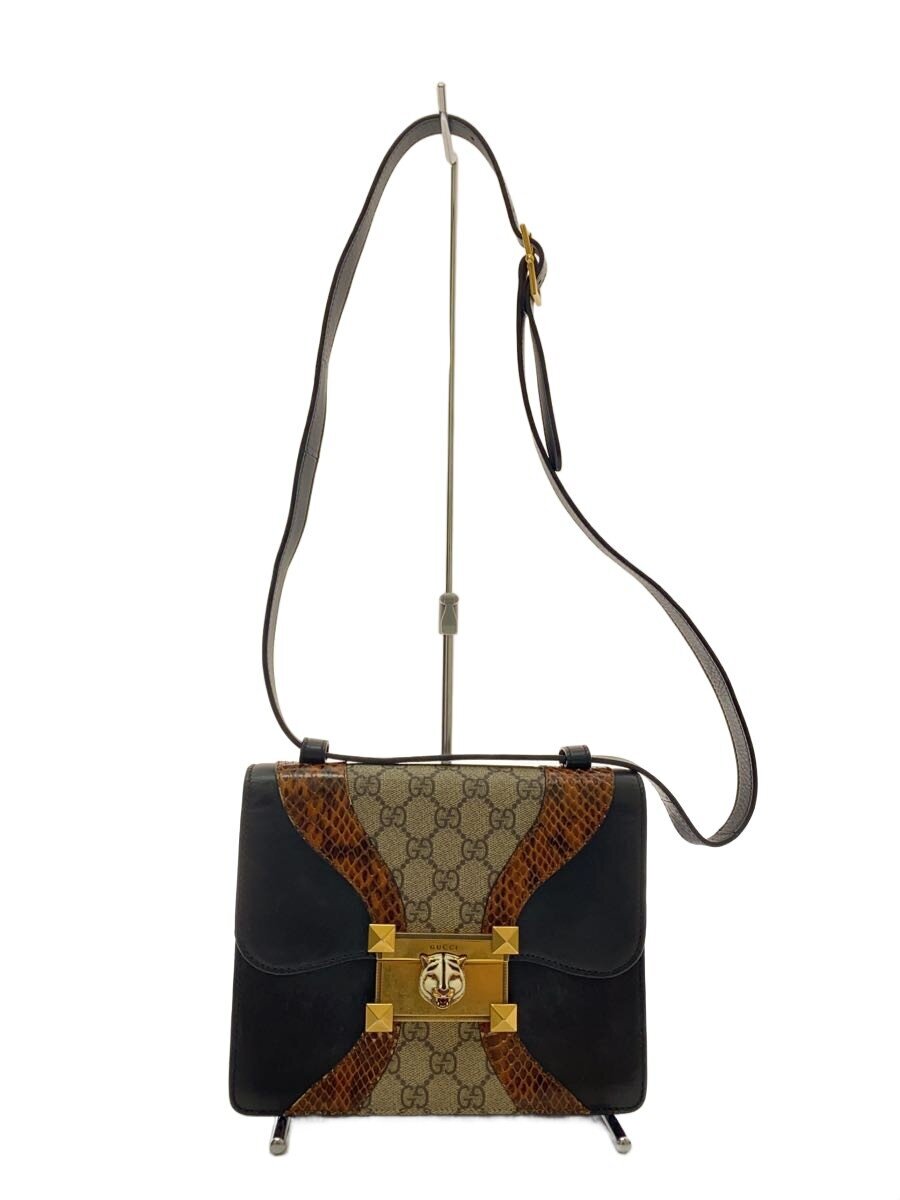 【中古】GUCCI◆オシ栗鼠_GGスプリーム_ショルダーバッグ/虎上端/なめし革/黒いこと/総柄/497995【御徒面子】