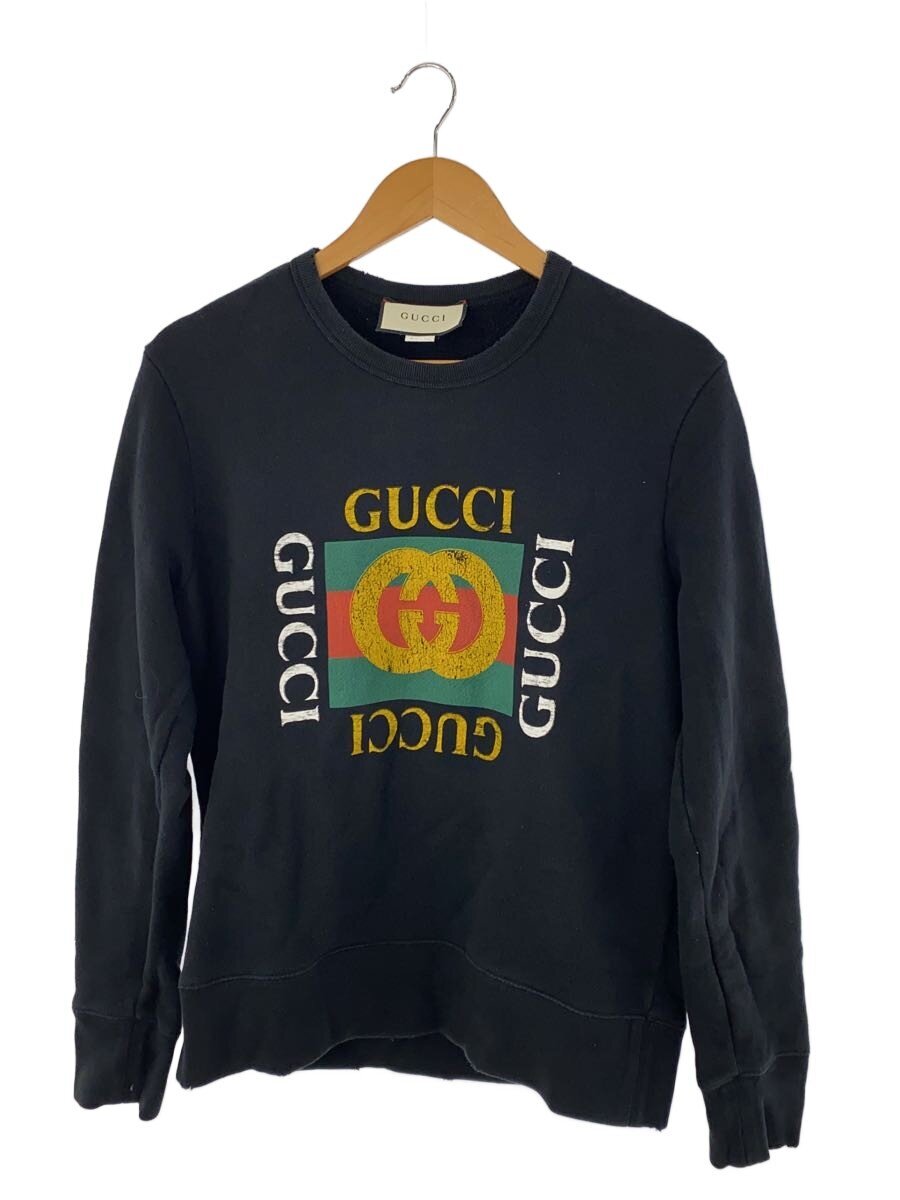 【中古】GUCCI◆VINTAGE LOGO SWEAT/汗水/XS/綿織物/BLK【メンズウェア】