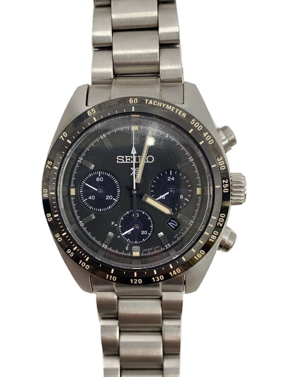 【中古】SEIKO◆石英ウオッチ/アナログ/ステンレス鋼/BLK/SLV/V192-0AF0【服飾雑貨他】