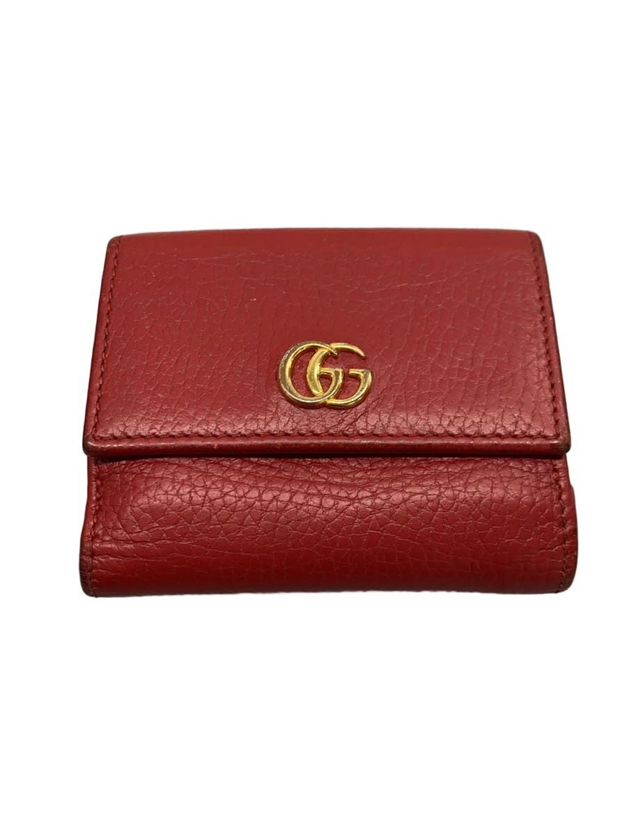 【中古】GUCCI◆三つ折り紙入れ_GGマーモント/なめし革/RED/レディース【服飾雑貨他】