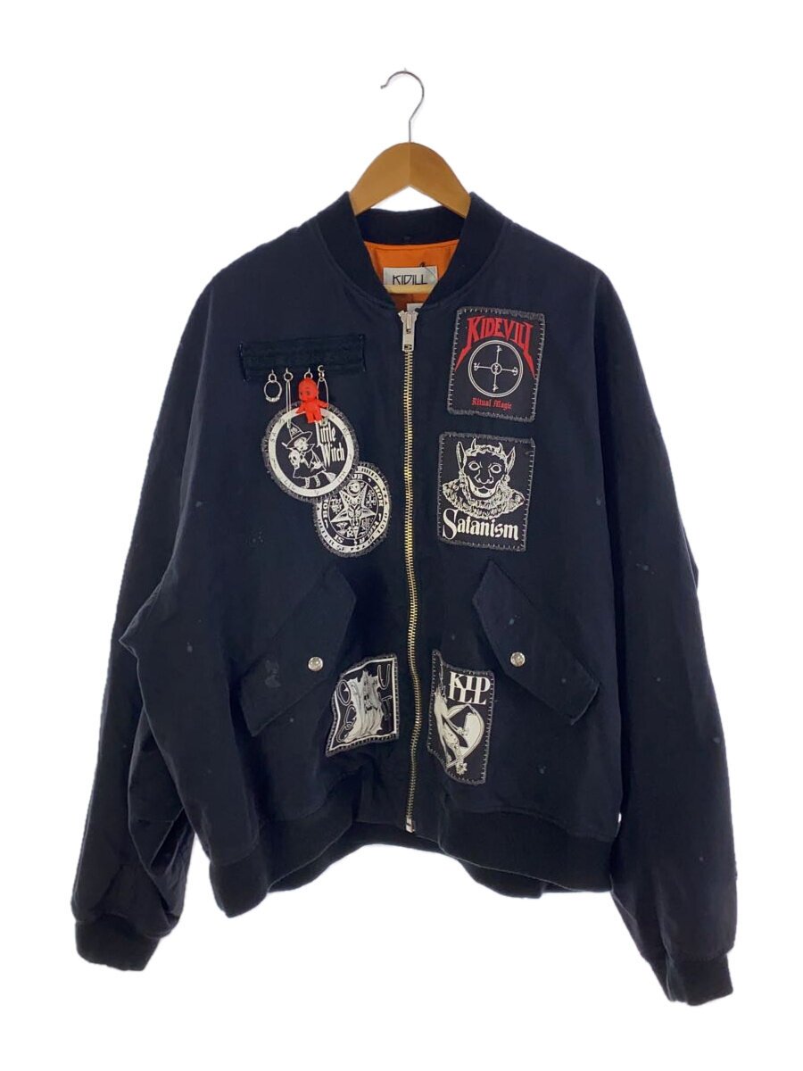 【中古】KIDILL◆PATCH MA-1 JACKET/上衣/FREE/綿織物/BLK/総柄/KL793【メンズウェア】