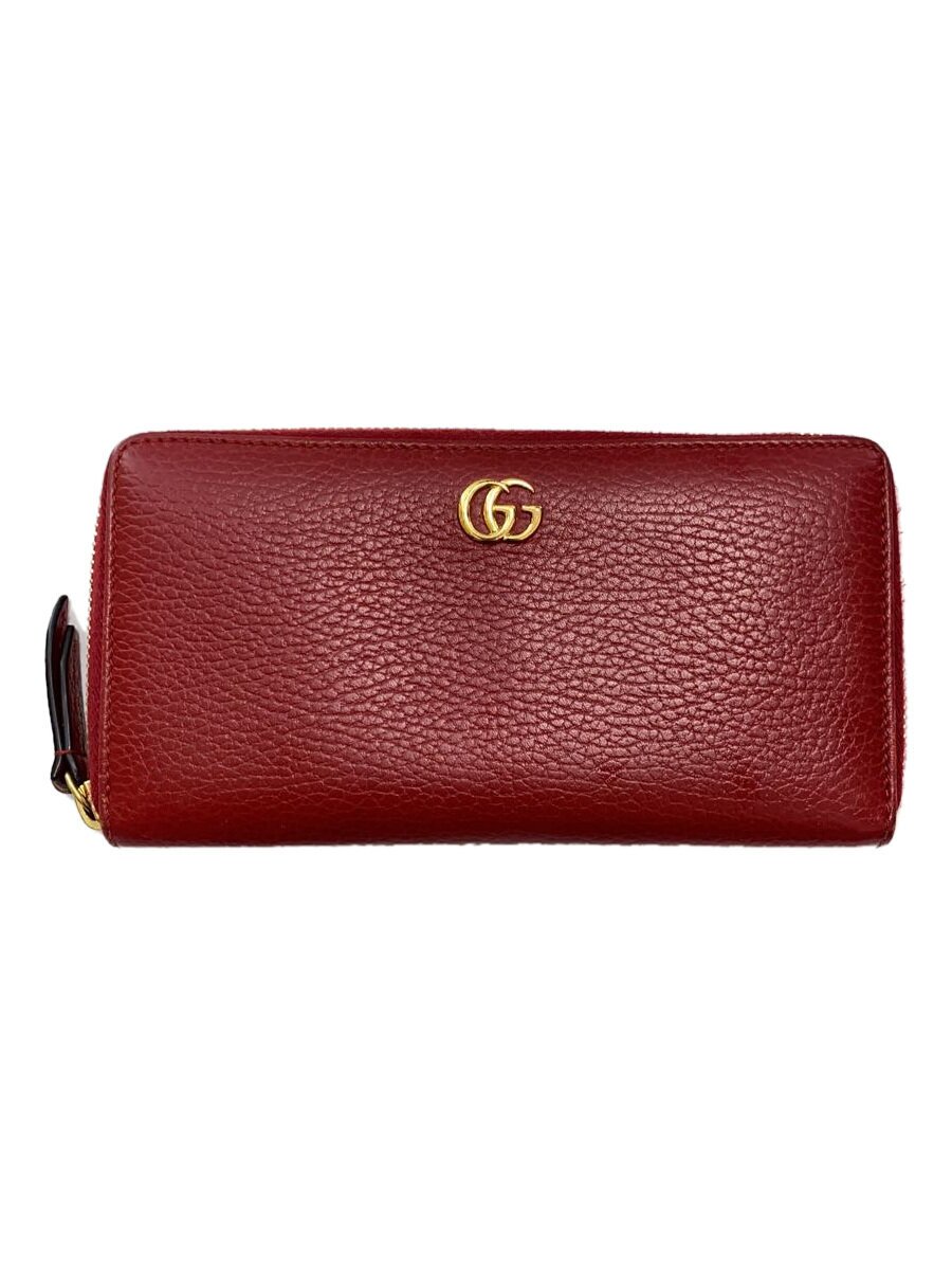 【中古】GUCCI◆ジップアラウンドウォレット_GGマーモント/なめし革/赤いこと/レディース/456117/【服飾雑貨他】