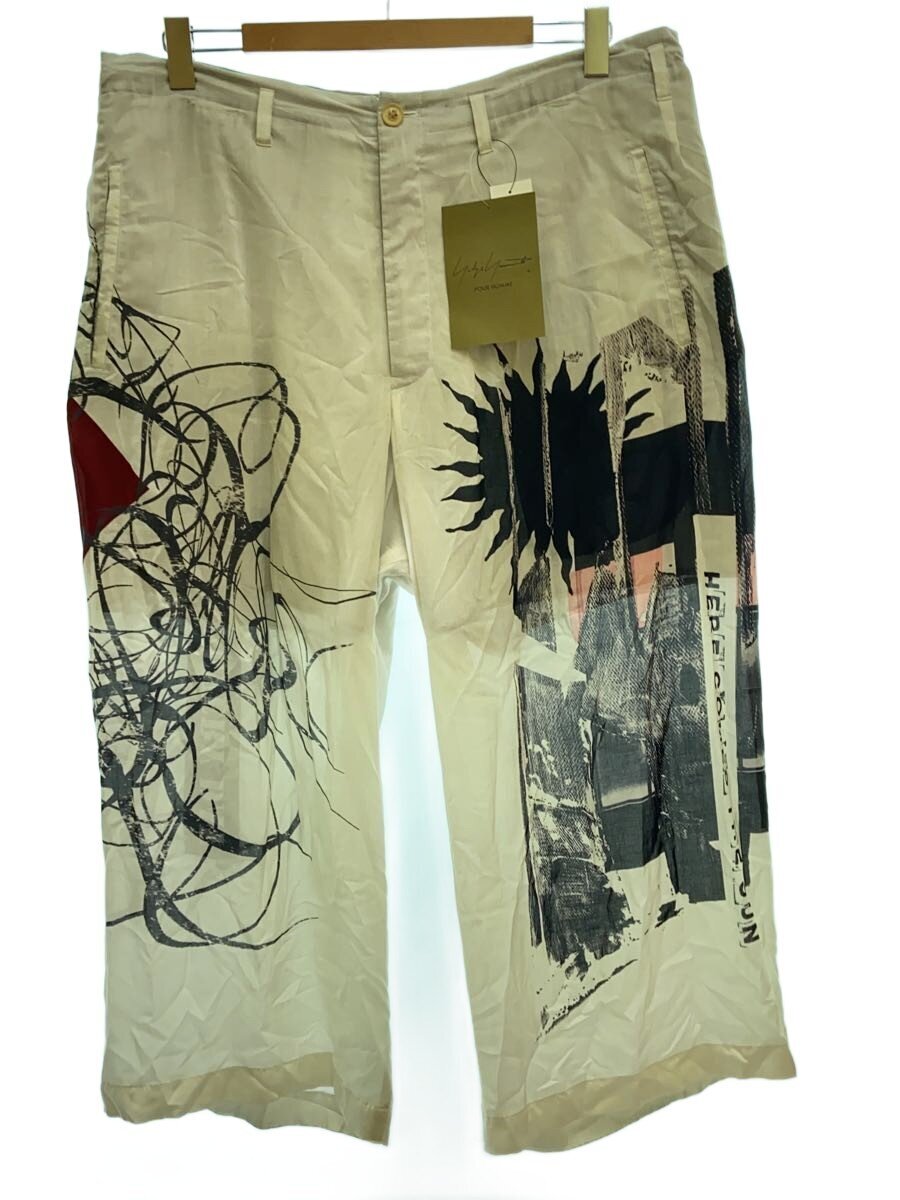 【中古】yohji yamamoto POUR HOMME◆お日さまシカク柄刷り上げるズボン下/下つ方/3/人絹/WHT/HP-P25-809【メンズウェア】