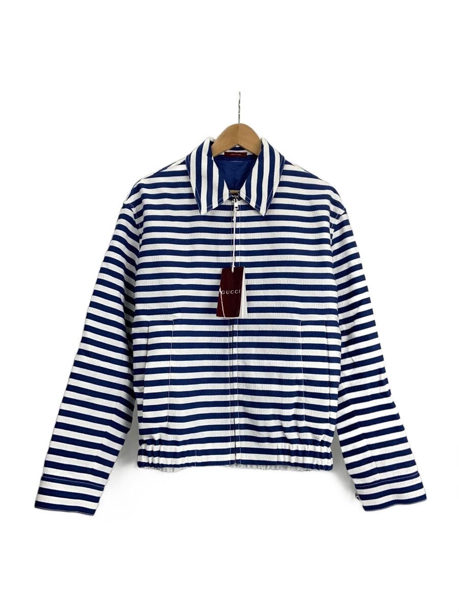 【中古】GUCCI◆2025/GG刷り上げる/ジップジャケット/上衣/46/綿織物/青色/縞模様/837918【メンズウェア】