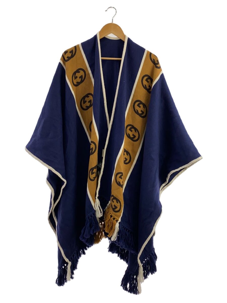 【中古】GUCCI◆ケール厚地の外套/リバーシブルポンチョ/羊毛/NVY【メンズウェア】