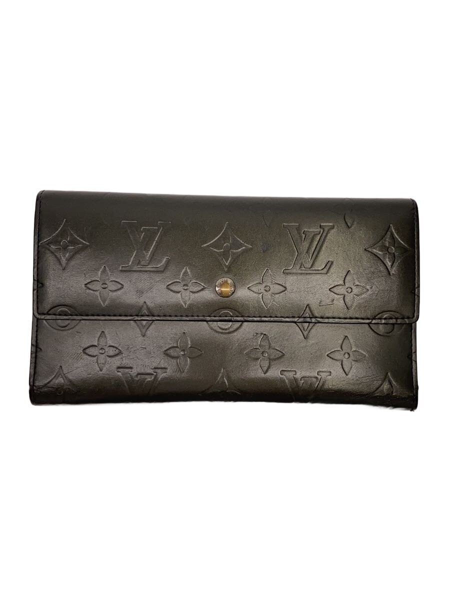 【中古】LOUIS VUITTON◆ポルト・トレゾール・インターナショナル_モノグラム・つや消し/なめし革/BLK/メンズ【服飾雑貨他】