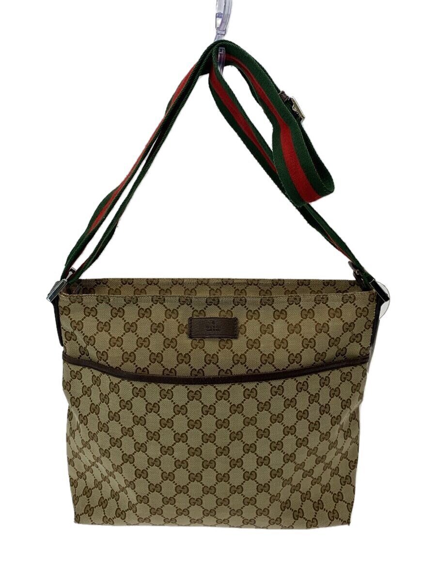 【中古】GUCCI◆ショルダーバッグ_GG帆布/帆布/BRW/総柄//【御徒面子】