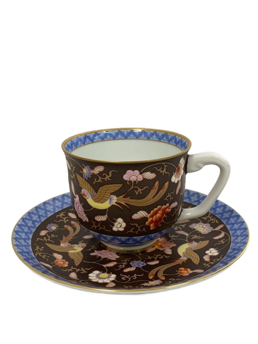 【中古】香蘭社◆渕地黒絵花鳥文/鳳凰/唐草/カップ&ソーサー/BRW【キッチン用品】