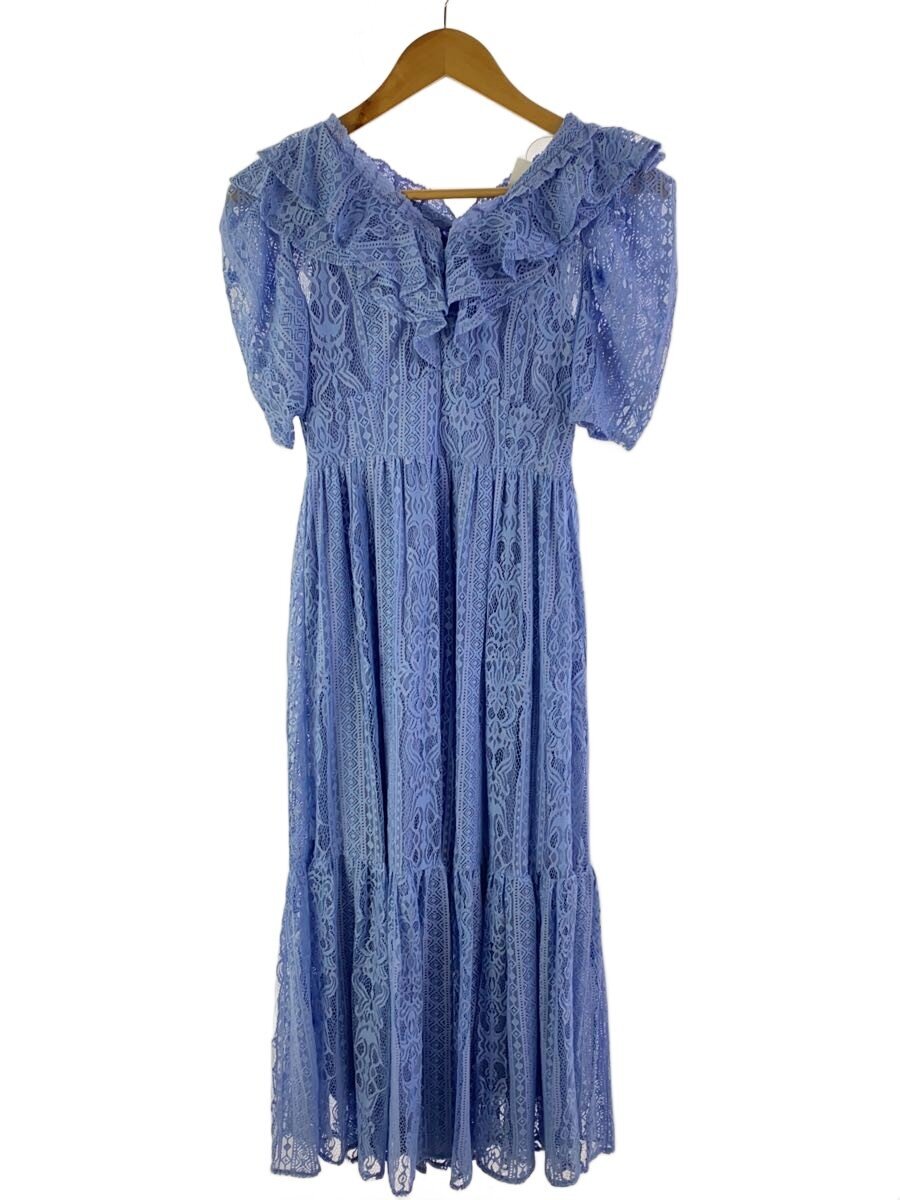 【中古】SNIDEL◆25ss/ボリュームフリルレースワンピース/半袖衣装/O/ナイロン/青み/swfo252067【レディース御召しもの】