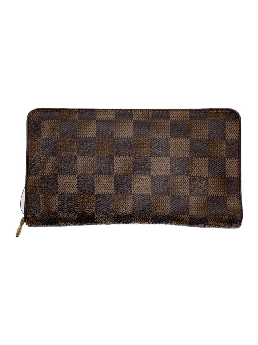 【中古】LOUIS VUITTON◆ポルト・モネ・ジップ_ダミエ・エベヌ_BRW/PVC/BRW/メンズ【服飾雑貨他】