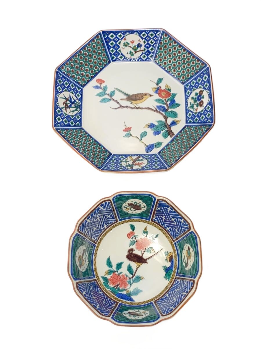 【中古】九谷焼(青郊窯)◆鉢/2点セット/八角皿/八角鉢【キッチン用品】