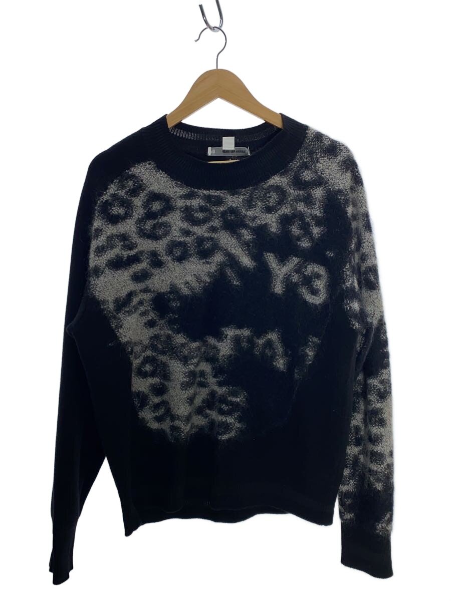 【中古】Y-3◆LEPPARD KNIT CREW SWEATER/XS/羊毛/BLK/毛の荒物/HN1977【メンズウェア】