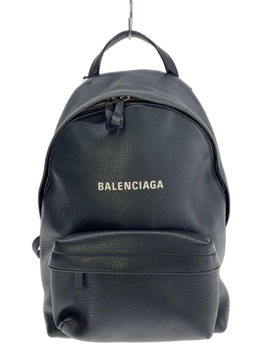 【中古】BALENCIAGA◆EVERYDAY BACKPACK S/背嚢/なめし革/BLK/無地//【御徒面子】