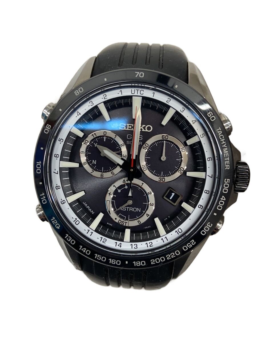 【中古】SEIKO◆ソーラーウオッチ/アナログ/天然ゴム/BLK/BLK/SS/8X82-0AC0【服飾雑貨他】