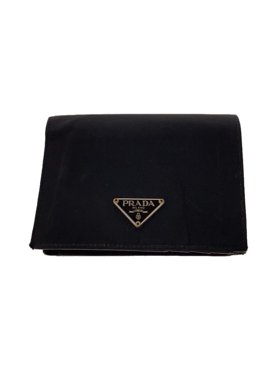 【中古】PRADA◆2つ折り紙入れ/ナイロン/BLK/無地/メンズ【服飾雑貨他】