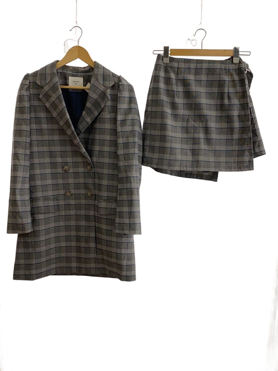【中古】AMERI◆PUFF CHECK JACKET WITHSKIRT PANTS/M/ポリエステル/GRY/02320530220【レディース御召しもの】