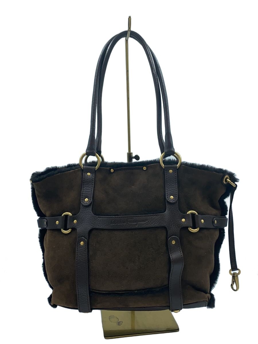 【中古】Salvatore Ferragamo◆ガンチーニ/ハンドバック/スウェード/BRW/AQ-21/肩先紐欠品//【御徒面子】