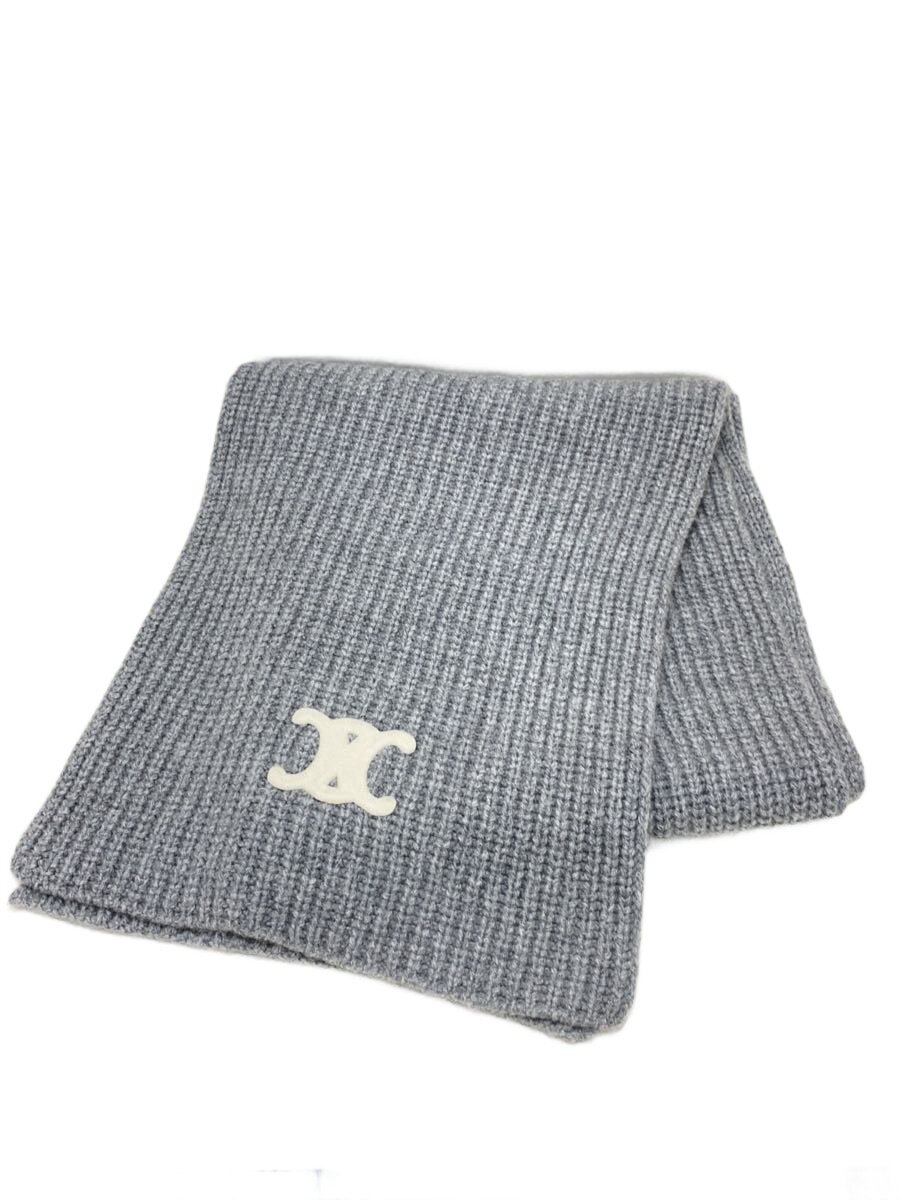 【中古】CELINE◆トリオンスカーフ/肋筋編み/えり巻き/カシミール/羊毛/GRY/レディース/2AD96595T【服飾雑貨他】