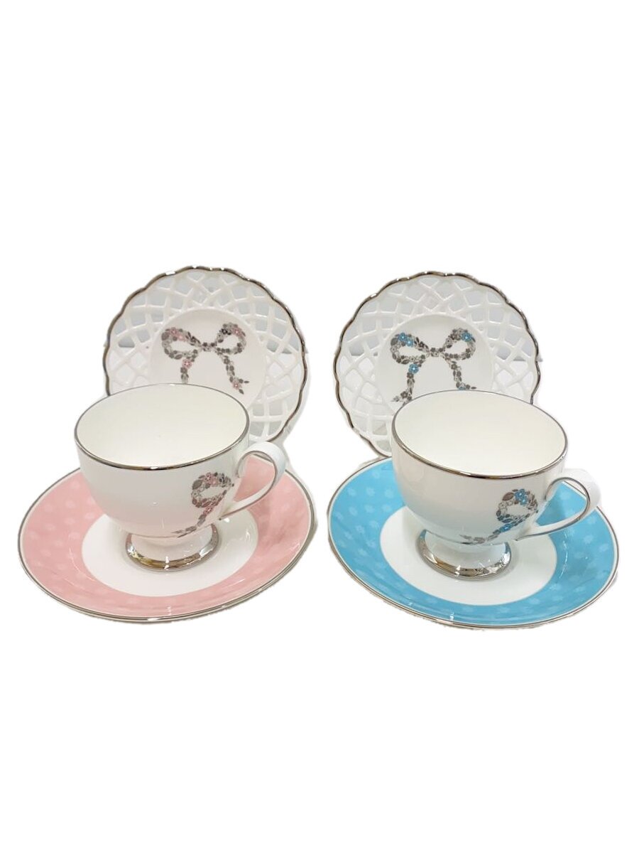 【中古】NARUMI◆カップ&ソーサー/2客セット/メッシュコースター×2/ホワイト/ピンク/ブルー/95586-21608//【キッチン用品】