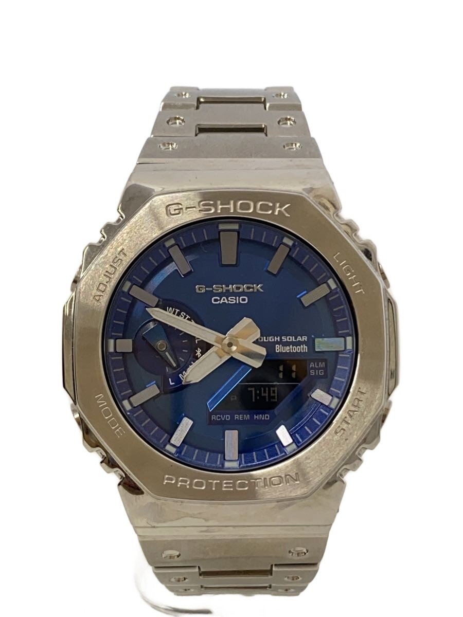 【中古】CASIO◆ソーラーウォッチ_G-SHOCK/デジアナ/BLU/SLV【服飾雑貨他】