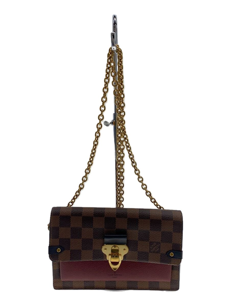 【中古】LOUIS VUITTON◆ポルト・フォイユ・ヴァヴァン・チェーン_ダミエ・エベヌ_BRW/なめし革/BRW/総柄/メンズ【服飾雑貨他】