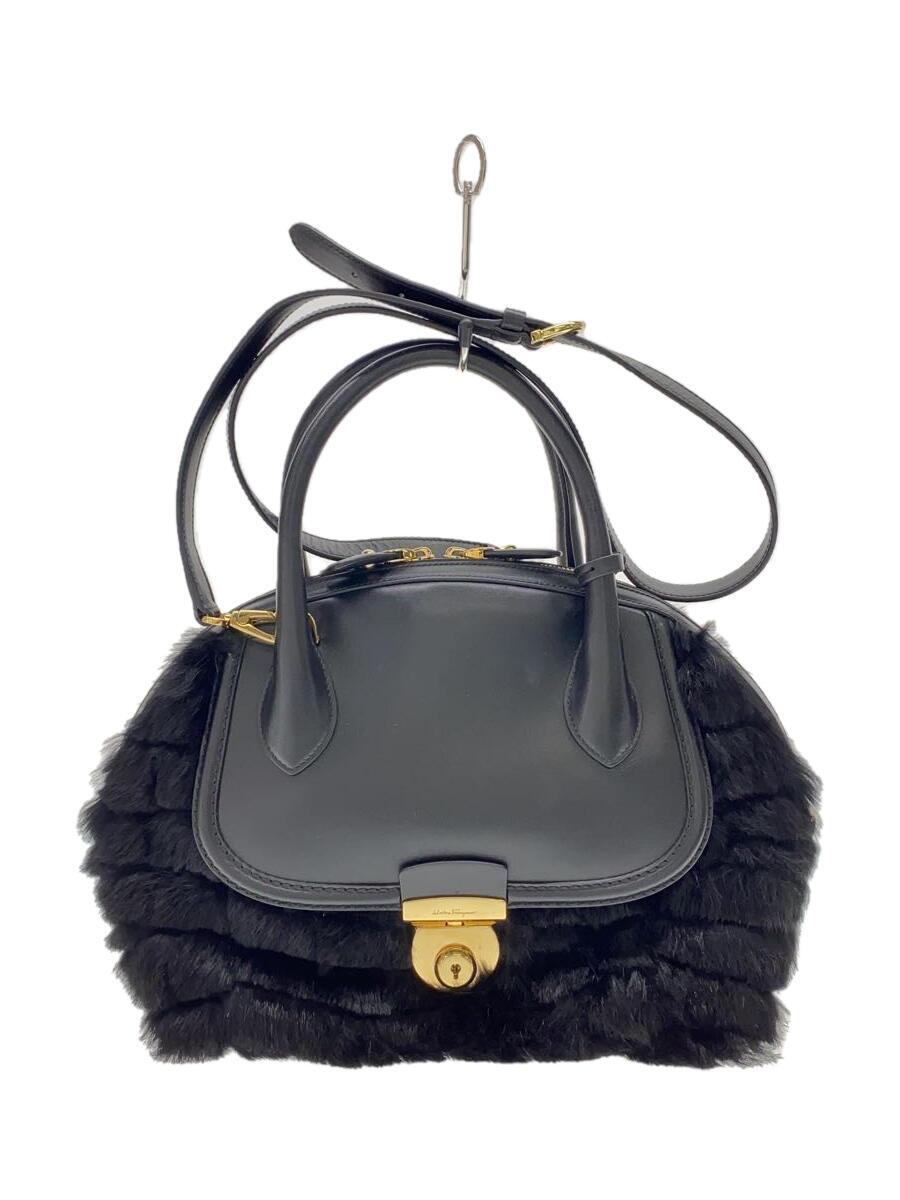 【中古】Salvatore Ferragamo◆フィアンマ_ハンドバック/なめし革/BLK/無地/GF-21F291【御徒面子】
