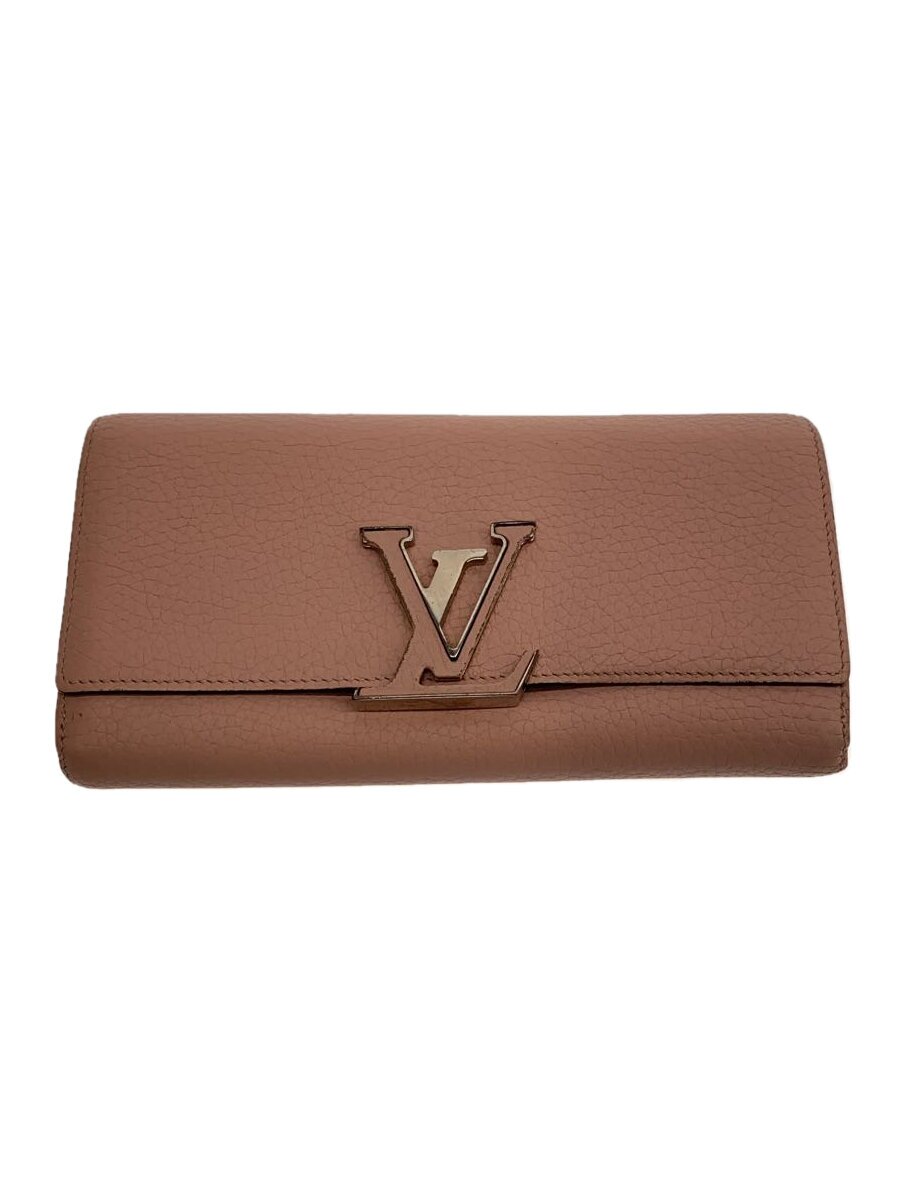 【中古】LOUIS VUITTON◆ポルト・フォイユ・カプシーヌ_パルナセア_PNK/レザー/PNK/無地/レディース【服飾雑貨他】