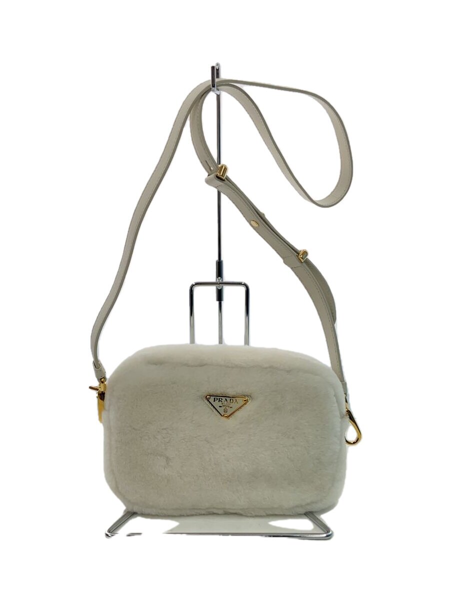 【中古】PRADA◆シアリングファーバッグ/ショルダーバッグ/毛皮/WHT/白/1BH192【御徒面子】