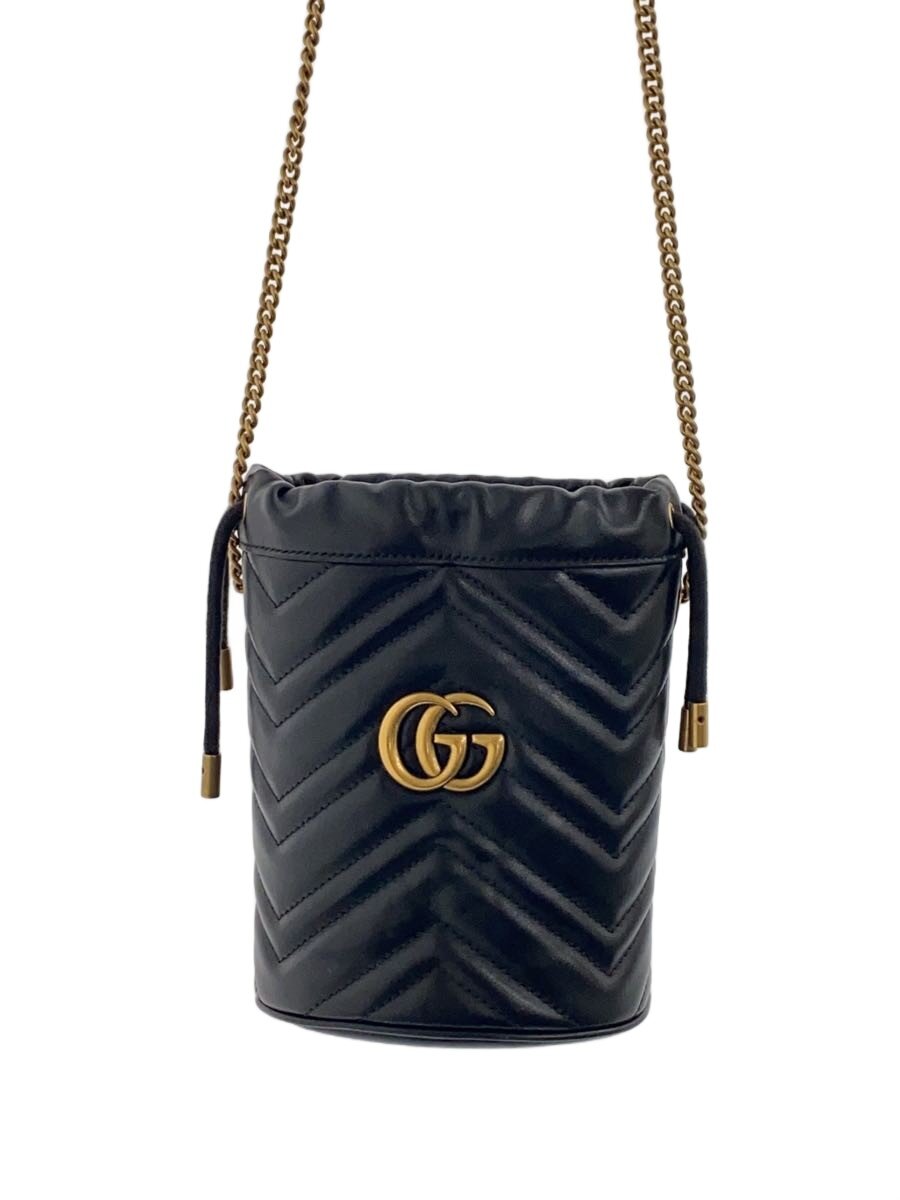 【中古】GUCCI◆井戸釣瓶御徒面子_GGマーモント_キルティング/なめし革/BLK【御徒面子】