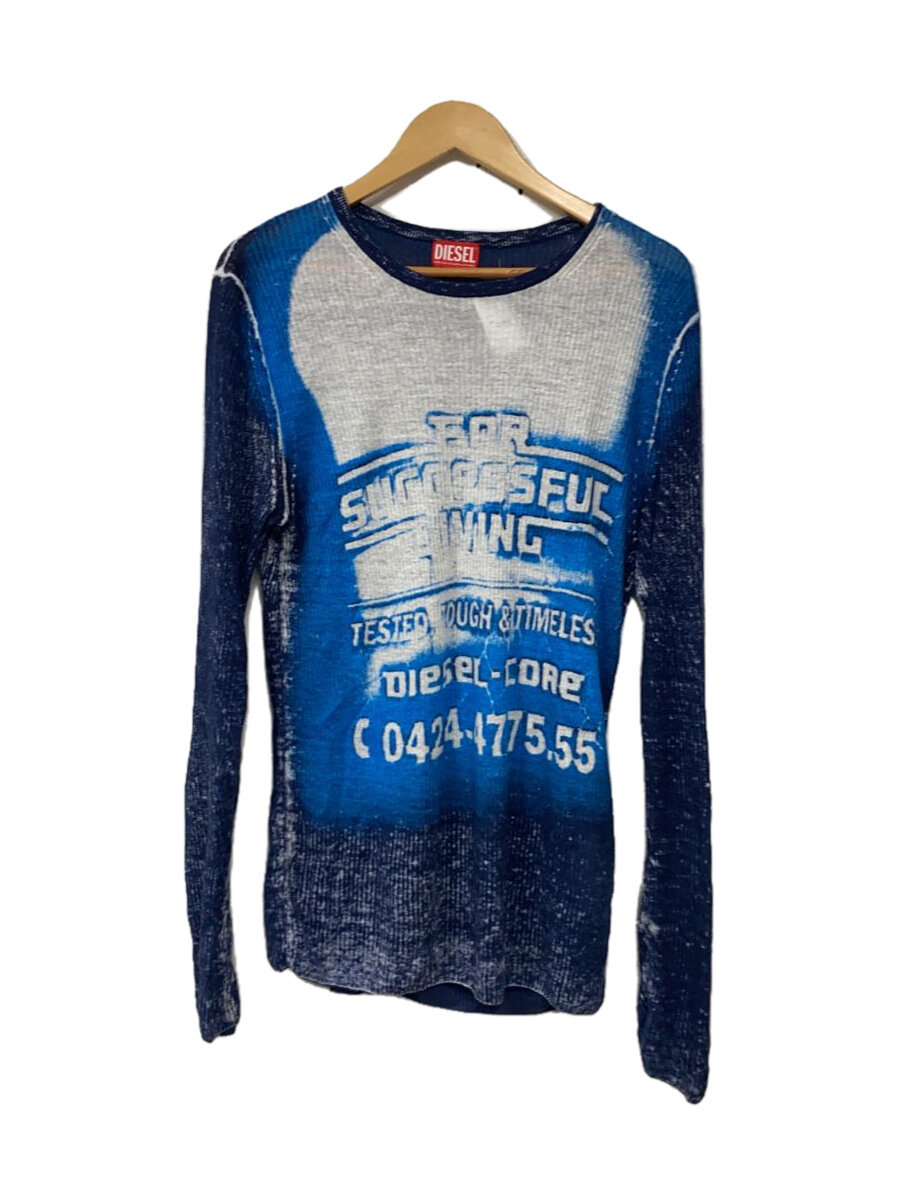 【中古】DIESEL◆25SS/K-ROD Linen jumper with logo graphi/M/リネン/BLU/総柄/A174【メンズウェア】