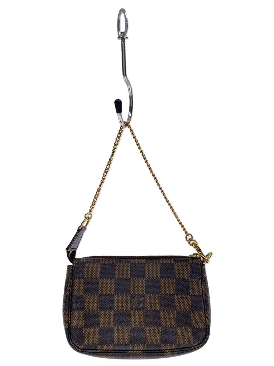 【中古】LOUIS VUITTON◆ミニ・ポシェット・アクセソワール_ダミエ・エベヌ_BRW/PVC/BRW【御徒面子】