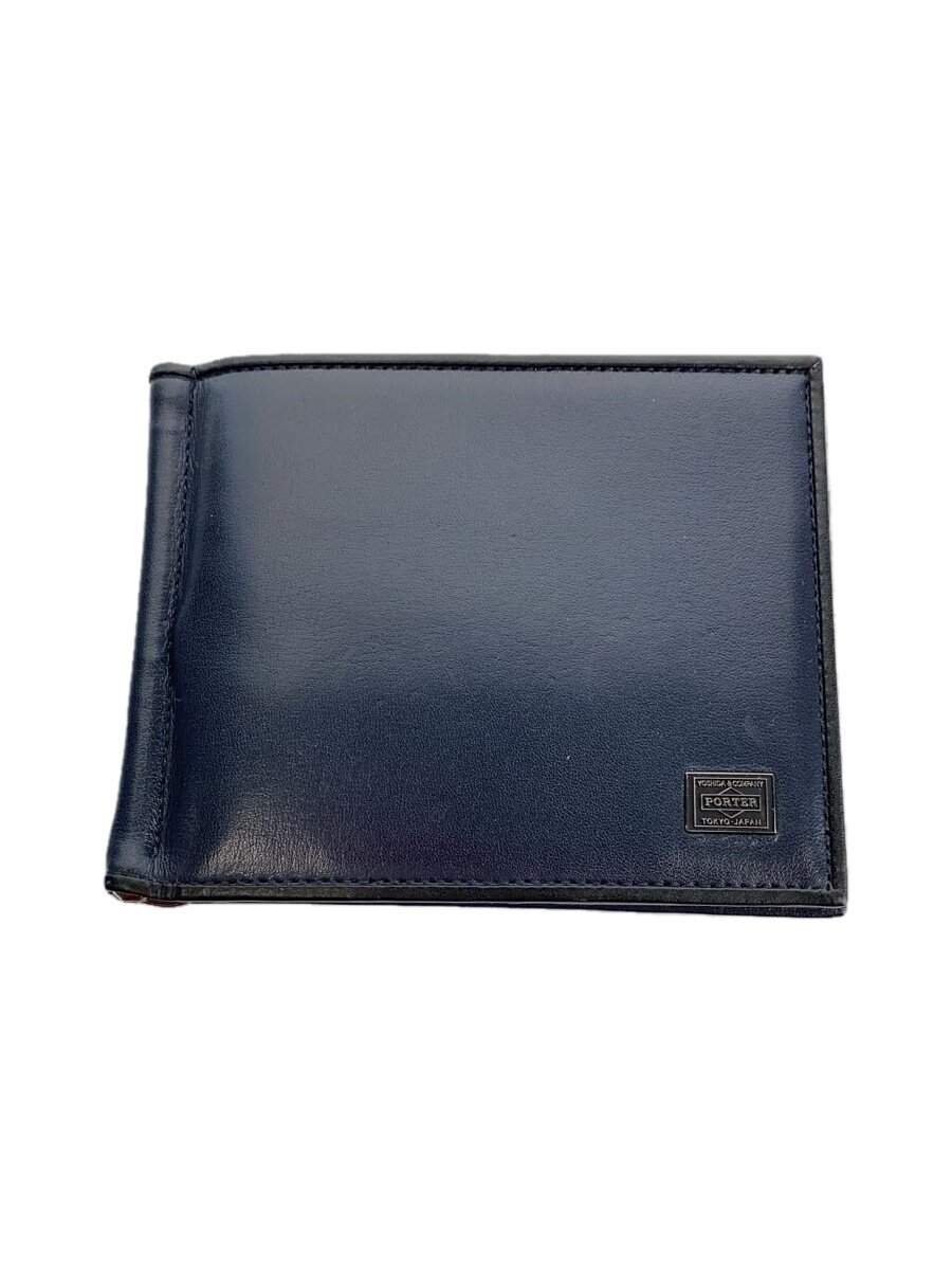 【中古】PORTER◆2つ折り紙入れ/なめし革/BLK/メンズ/プリュムマネークリップ【服飾雑貨他】