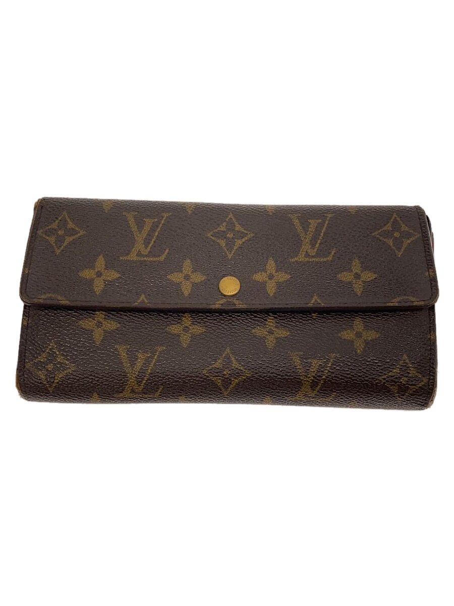 【中古】LOUIS VUITTON◆1)ポルト・フォイユ・サラ_モノグラム・キャンバス_BRW/PVC/BRW/総柄/レディース【服飾雑貨他】