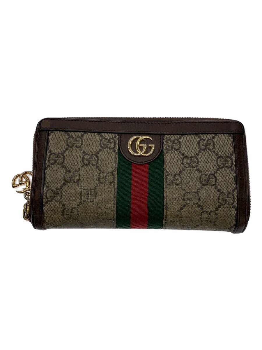 【中古】GUCCI◆ジップアラウンドウォレット_オフィディア_ウェッブ_GGスプリーム/なめし革/BEG/総柄/メンズ【服飾雑貨他】