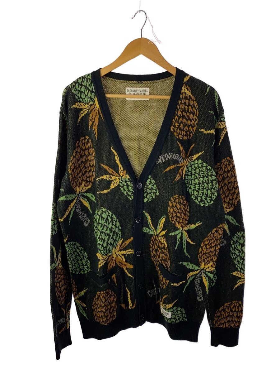 【中古】WACKO MARIA◆18SS/PINEAPPLE CARDIGAN/L/綿織物/BLK/総柄/18SS-WMK-KN02【メンズウェア】