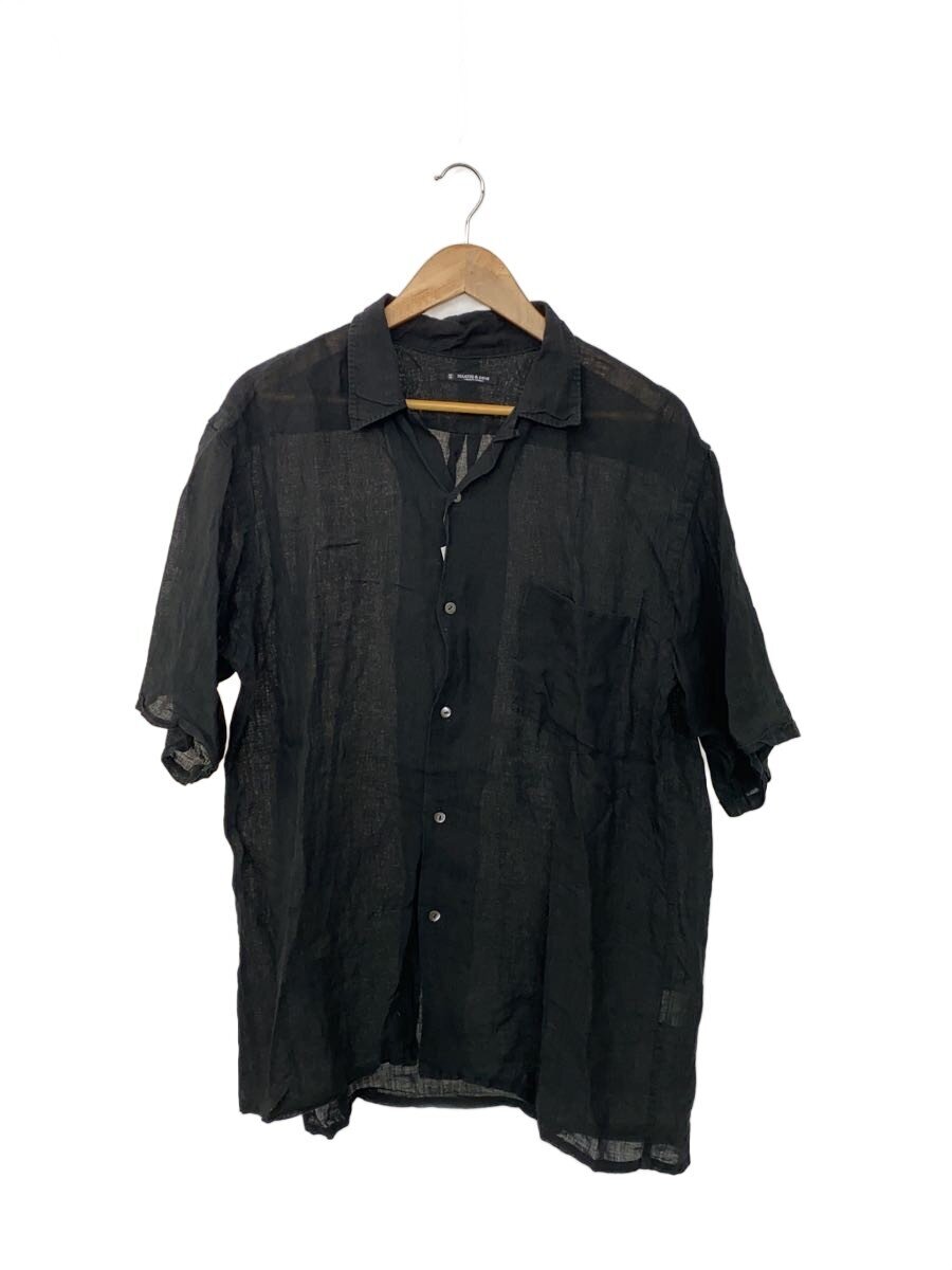 【中古】MAATEE\u0026SONS◆OPEN COLLAR SHIRTS/ドSLINEN/半袖プルオーバー/3/リネン/BLK/MT4103-0614【メンズウェア】