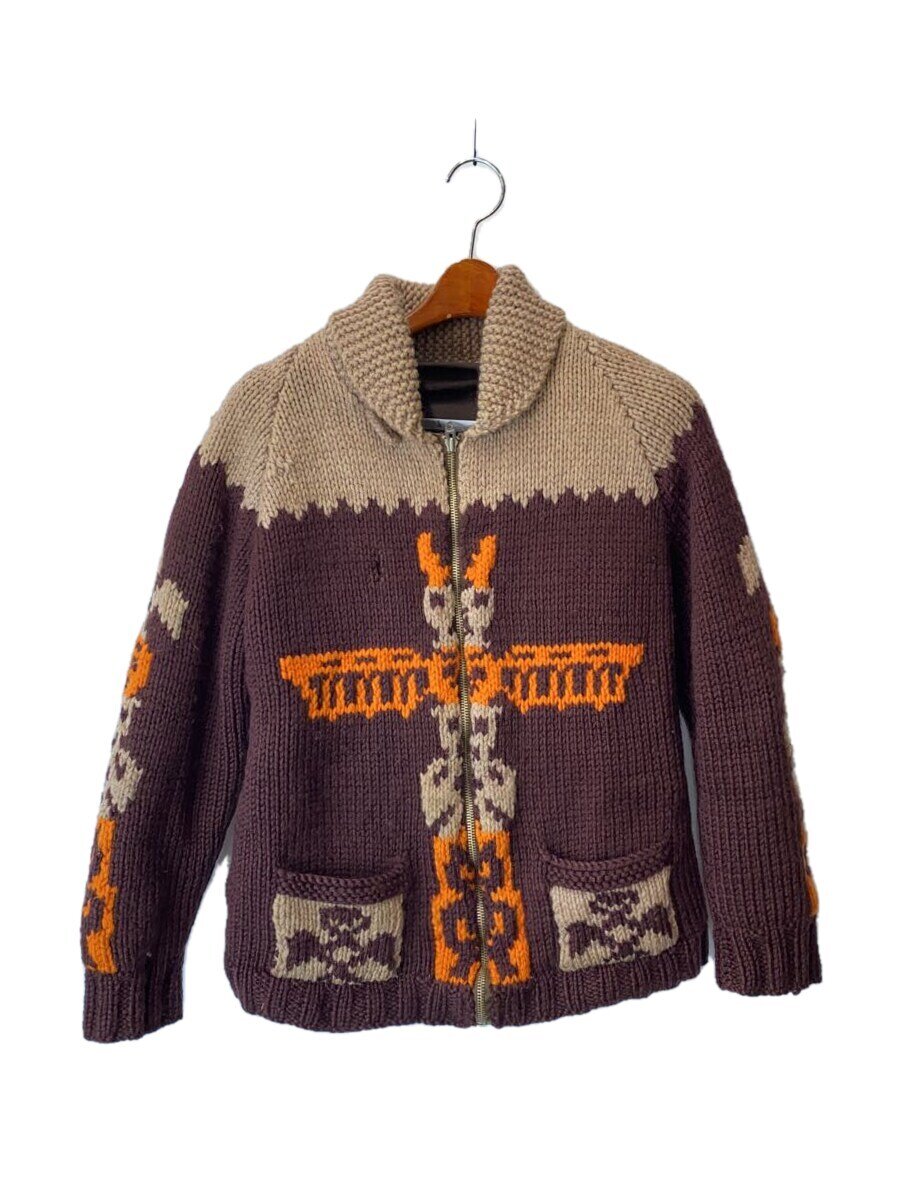 【中古】50~60s/カウチンニット/肩かけ色合い/LIGHTNINGファスナー/羊毛/BRW/総柄【メンズウェア】