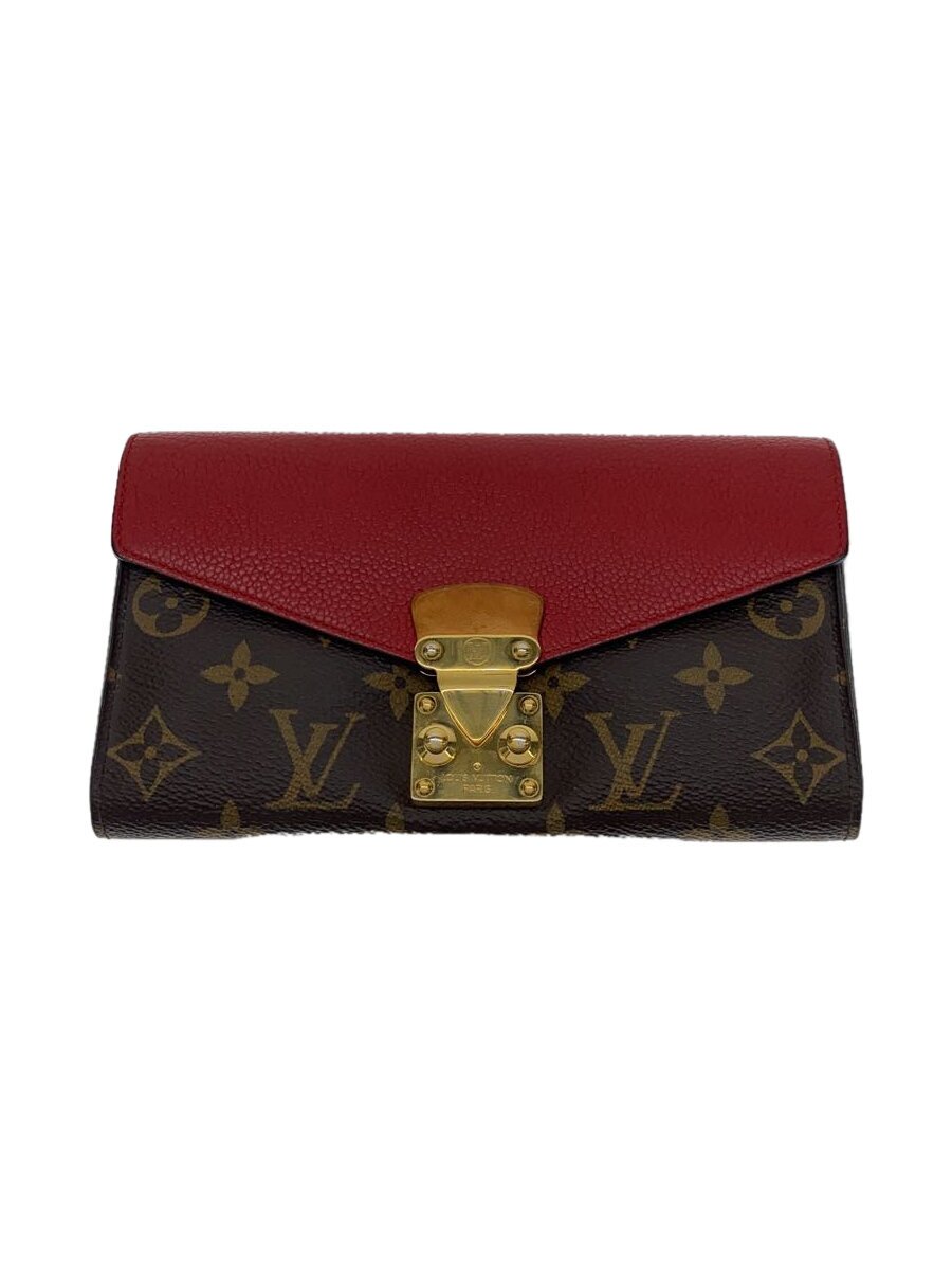 【中古】LOUIS VUITTON◆ポルト・フォイユ・パラス_トリヨン_モノグラム・帆布_RED/PVC/BRW/モノグラム/レディース【服飾雑貨他】