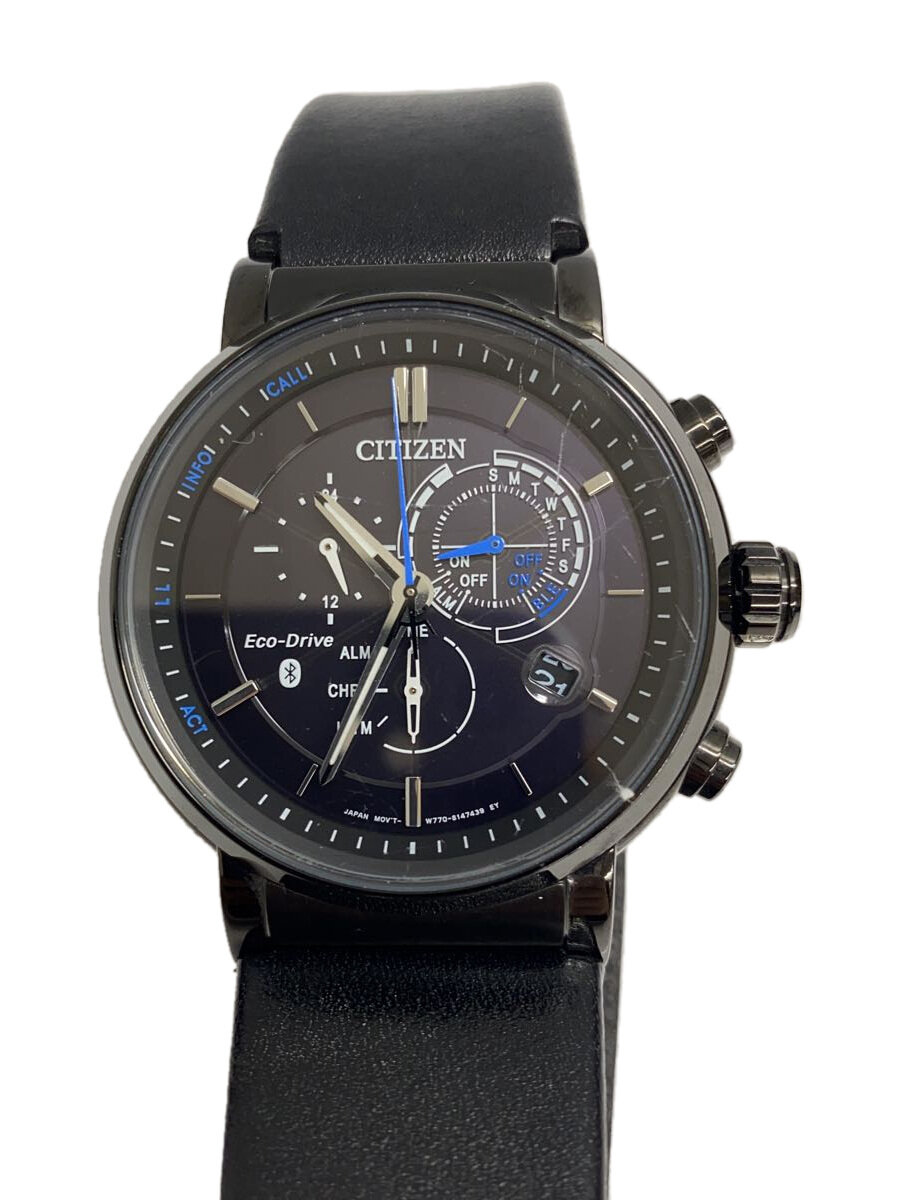 【中古】CITIZEN◆ECO-DRIVE/ソーラーウオッチ/アナログ/なめし革/黒いこと/瑠璃キズ有/W770-S108845//【服飾雑貨他】