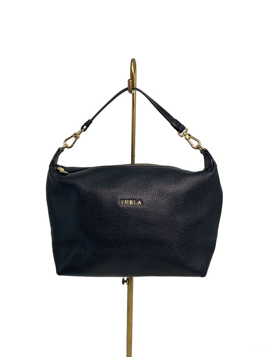 【中古】FURLA◆ショルダーバッグ/なめし革/BLK/無地【御徒面子】