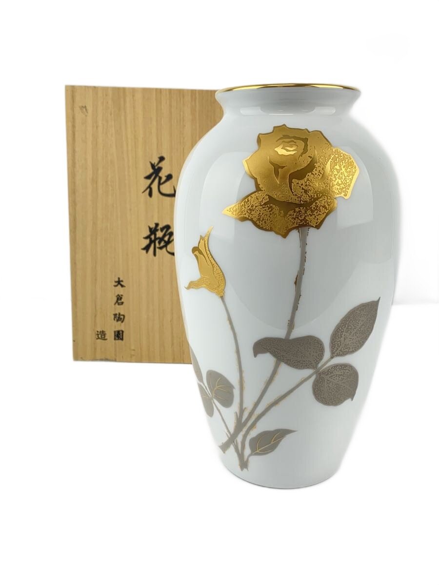 【中古】大倉陶園/金蝕バラ/壷・花瓶/白磁製【インテリア小物・日用雑貨】