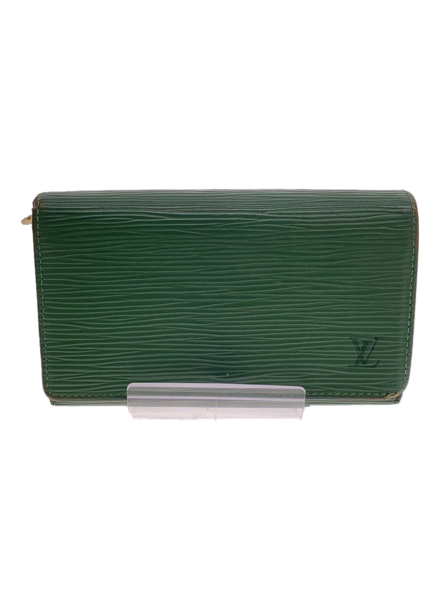 【中古】LOUIS VUITTON◆2つ折り紙入れ/なめし革/GRN/無地/レディース【服飾雑貨他】