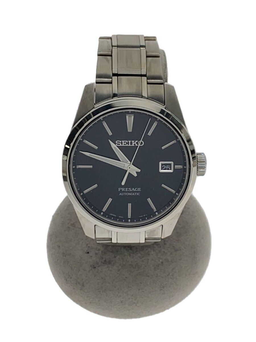 【中古】SEIKO◆自動小銃巻ウオッチ/アナログ/ステンレス鋼/BLK/SLV/6R35-00V0//【服飾雑貨他】