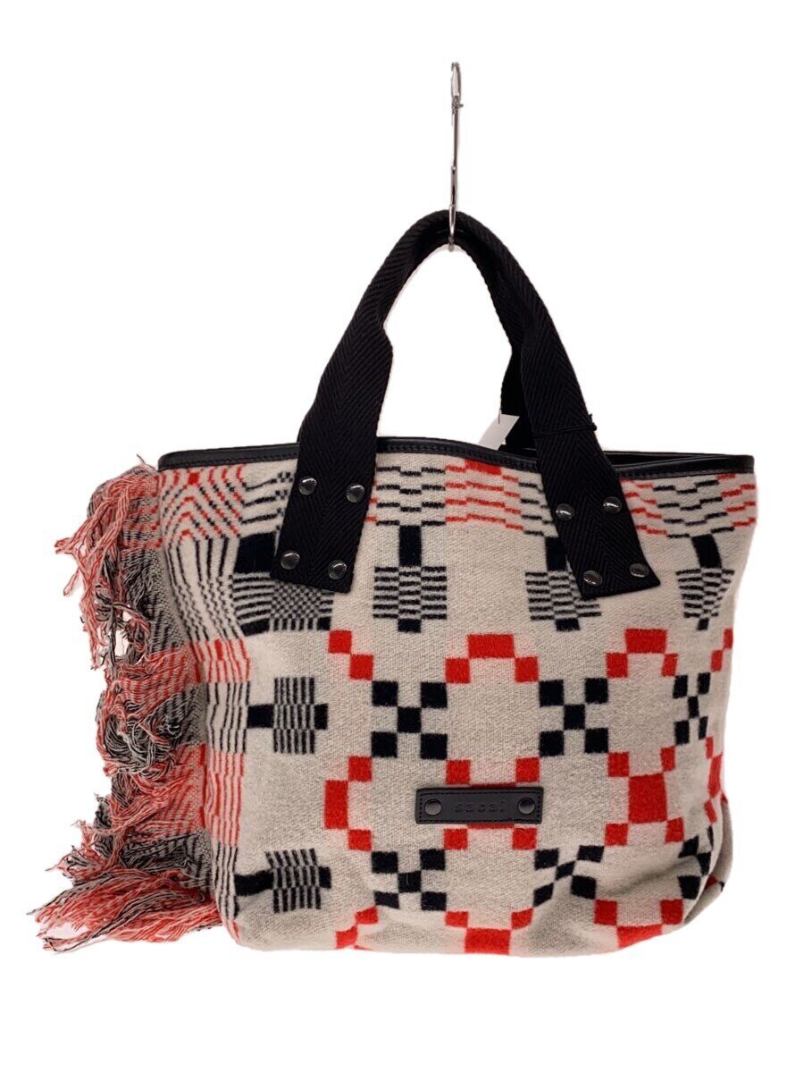【中古】sacai◆22S/GEOMETRIC JACQUARD TOTE/引き船付き添い人/トートバッグ/羊毛/総柄/22-042【御徒面子】