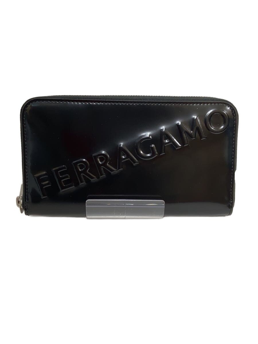 【中古】Salvatore Ferragamo◆長札入れ/なめし革/BLK/無地/メンズ【服飾雑貨他】