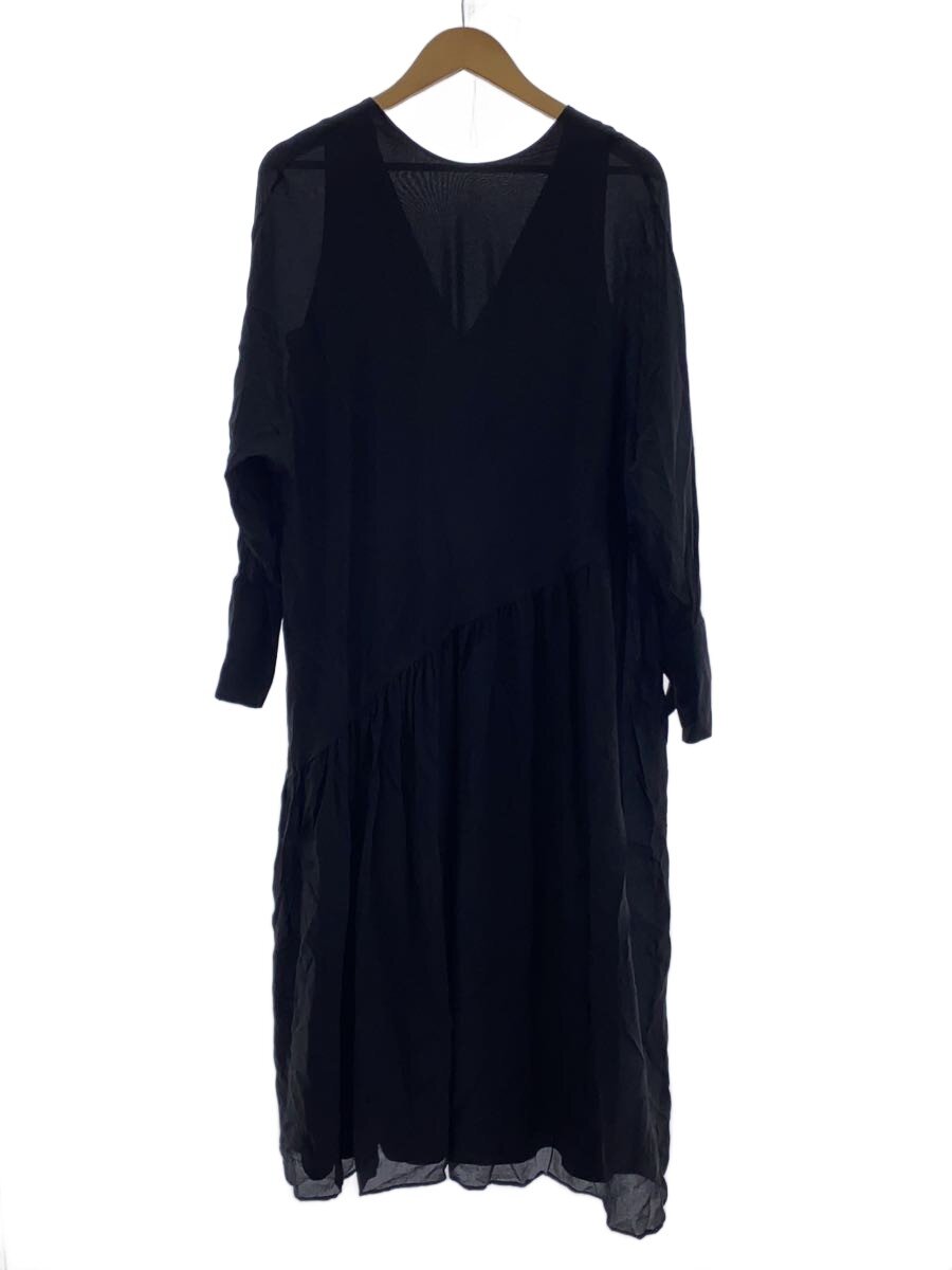 【中古】ETRE TOKYO◆シルクギャザーワンピース/長袖衣装/FREE/地絹/BLK/1221530085-0【レディース御召しもの】