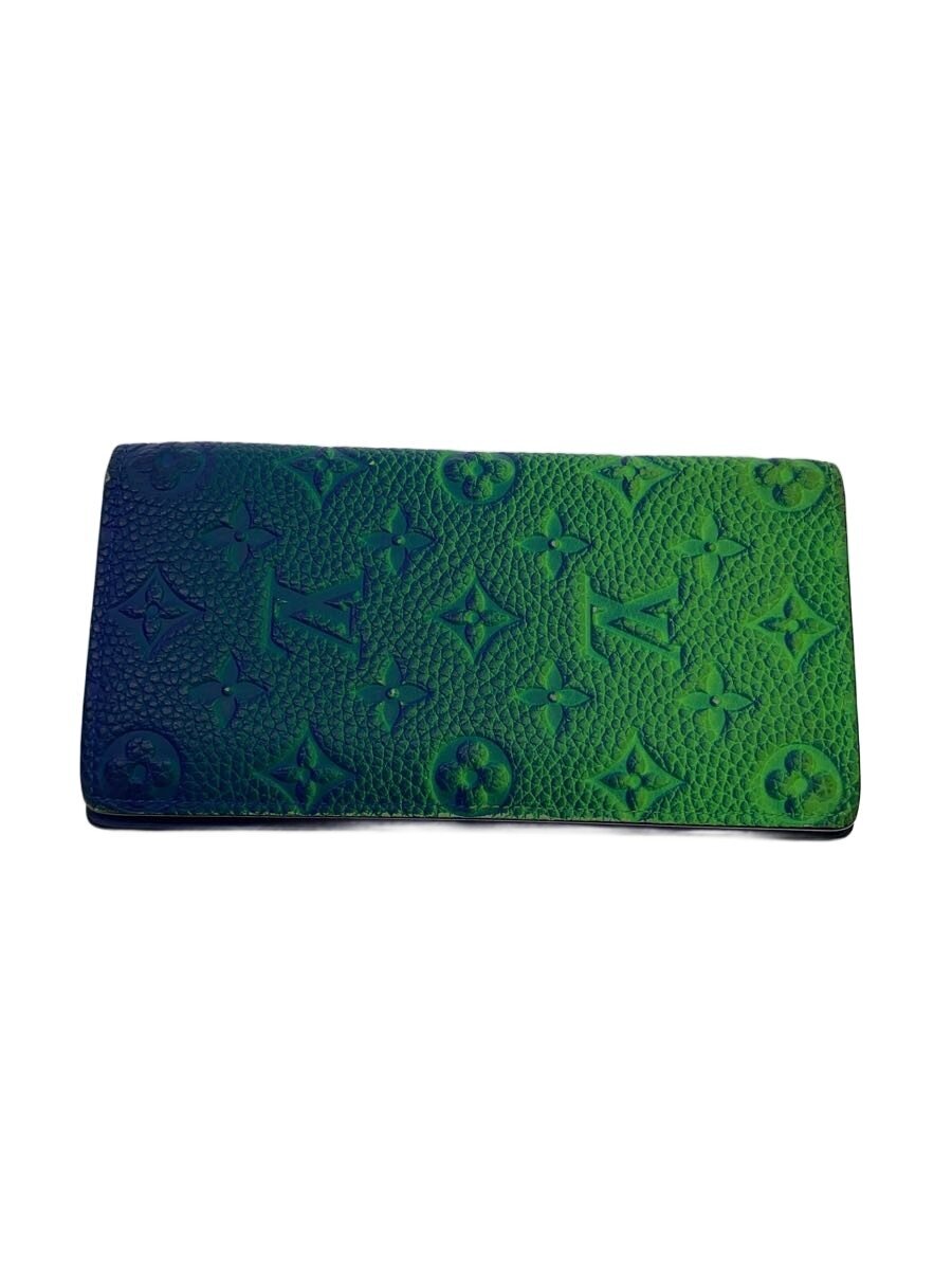 【中古】LOUIS VUITTON◆ポルト・フォイユ・ブラザ_トリヨン・モノグラム_グラデーション_ネオン緑であること×ネオン青碧/なめし革【服飾雑貨他】