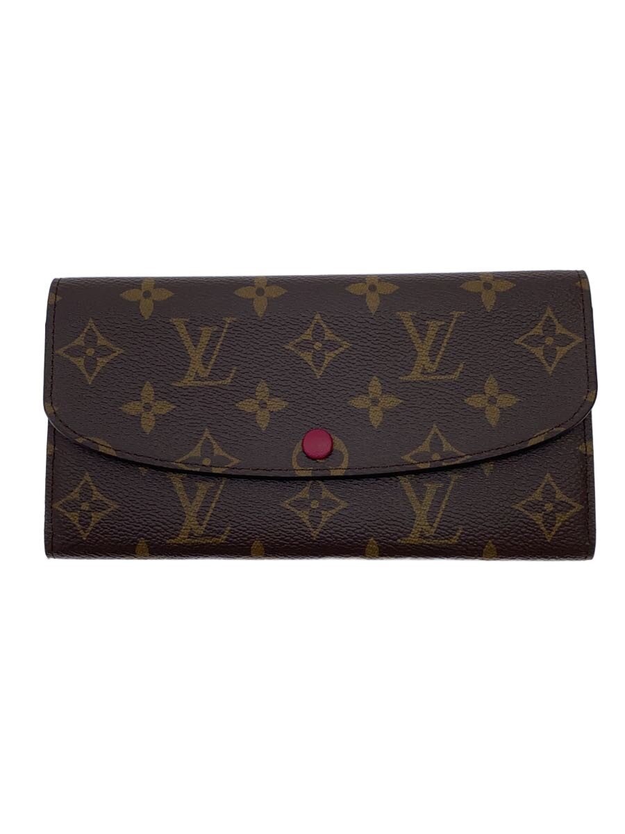 【中古】LOUIS VUITTON◆ポルト・フォイユ・エミリー_モノグラム・キャンバス_フューシャ/PVC/BRW/レディース【服飾雑貨他】